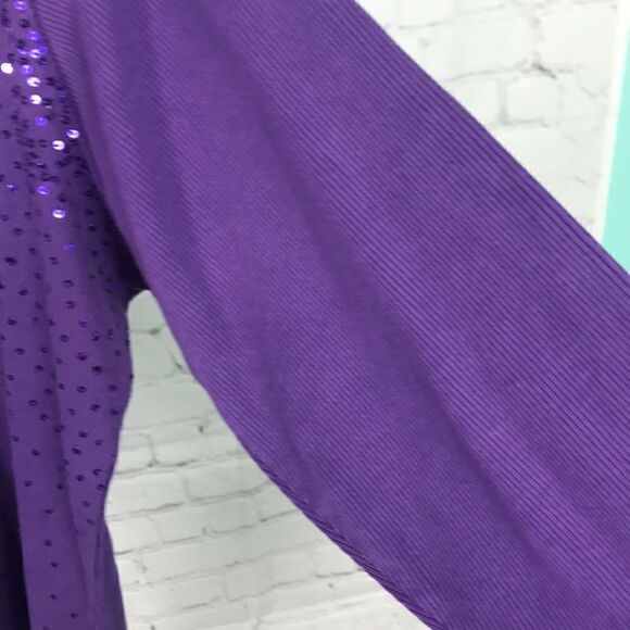 Quacker Factory Royal Purple Long Sleeve Sequined Top Size Large 3/4 sleeve EUC - Picture 4 of 5